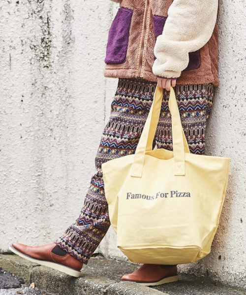 キャンバス ロゴ プリント ビッグ トートバッグ (PIZZA)