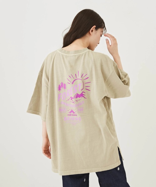 OE天竺 ピグメント染 ネオンカラー アウトドアロゴ バックプリント ビッグTシャツ