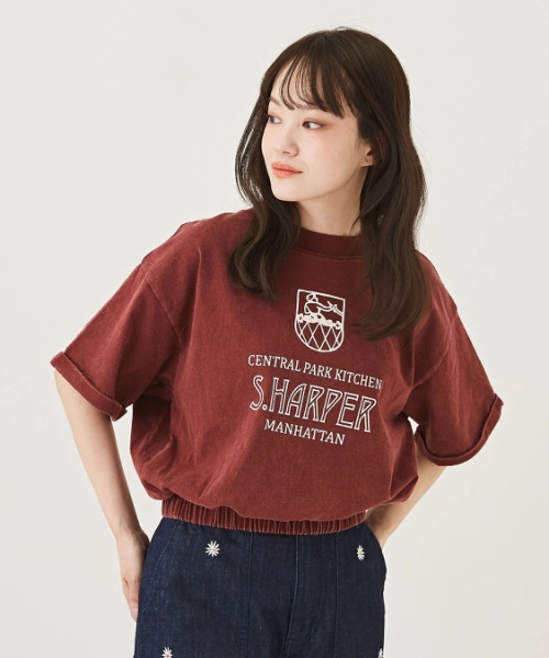 パウダー加工 ロゴプリント バックスリット Tシャツ