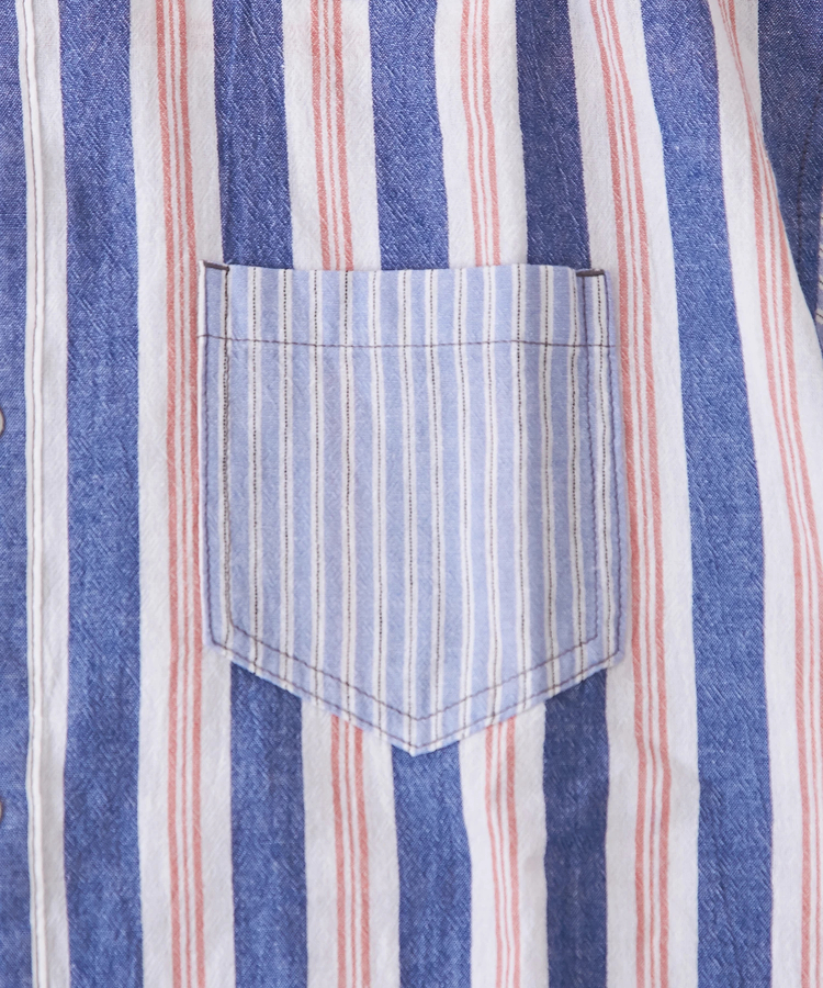 CUBE SUGAR(キューブシュガー) |ストライプ 切替 半袖 レギュラー シャツ