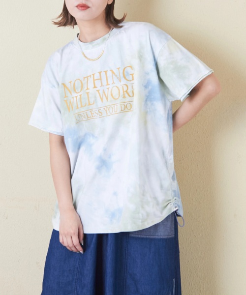 26/-OE天竺 タイダイ サイド ドロスト ビッグ Tシャツ