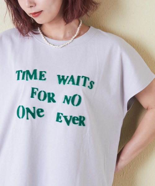 【6/12(木)販売】21/-OE天竺 フレンチスリーブ ブラシ刺繍 ロゴ Tシャツ