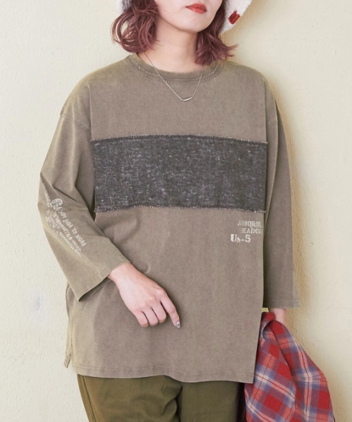 【秋新作 クーポン対象外】21/-OE天竺 布帛 切替 Tシャツ