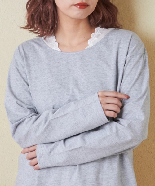 【会員様限定セール除外商品】【秋新作】20/-天竺 衿レース 長袖 インナー