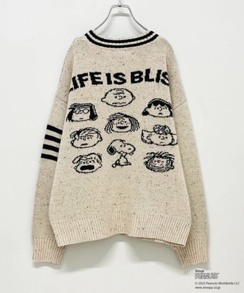 【インスタグラム先行公開★11月上旬販売予定】PEANUTS ( ピーナッツ ) ネップヤーン ライン入り Vネック プルオーバー ニット