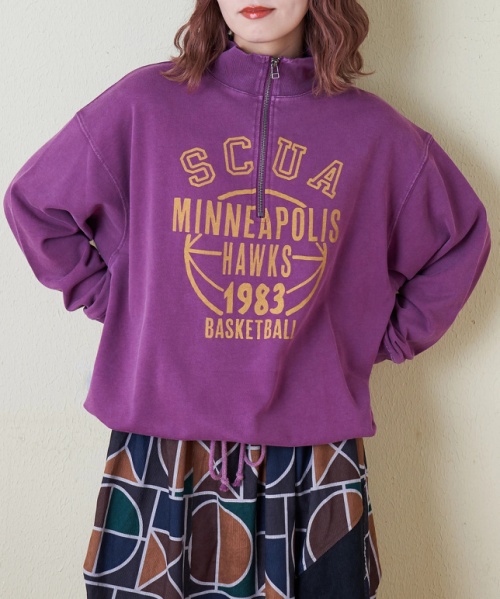 【秋冬新作】パウダー加工 スウェット ハーフジップ プルオーバー