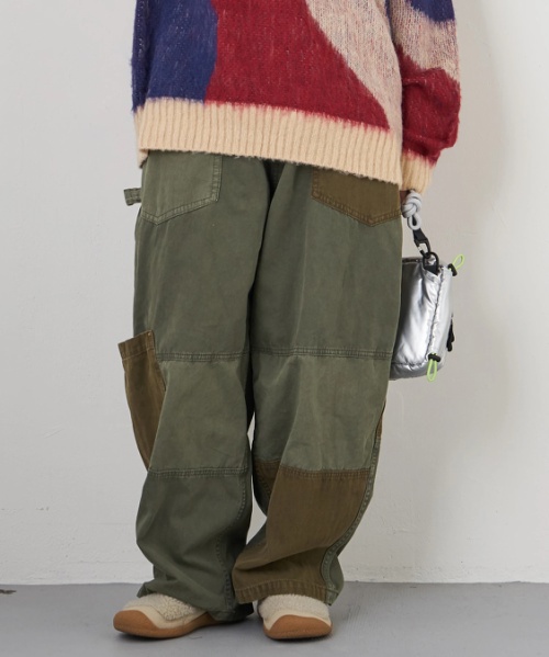 【秋冬新作】ツイル × ミニヘリンボン 硫化染 切替 サイドポケット パンツ