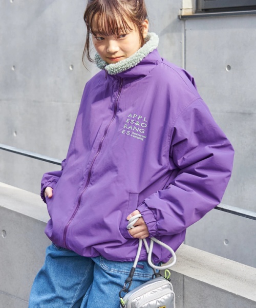 【秋冬新作】ナイロン × 裏ボア スタンドカラー ジップアップ ジャケット