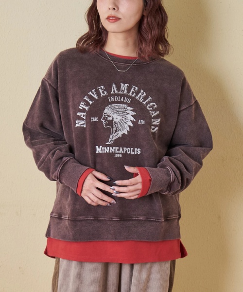 【秋冬新作】CVC裏毛 裏起毛 スノーウォッシュ ロゴプリント プルオーバー