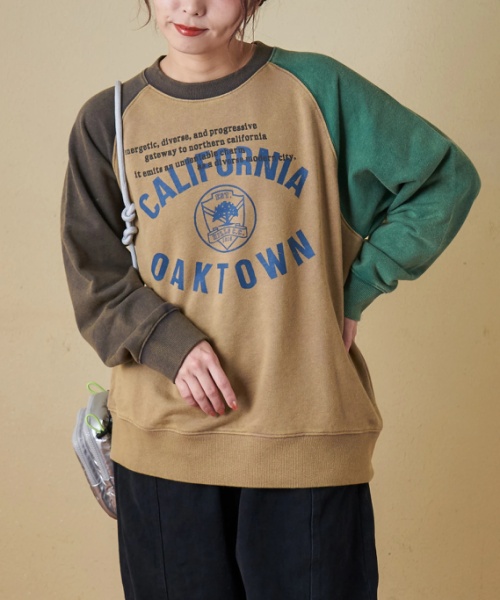 【秋冬新作】CVC裏毛 パウダー加工 スウェット ラグラン トレーナー