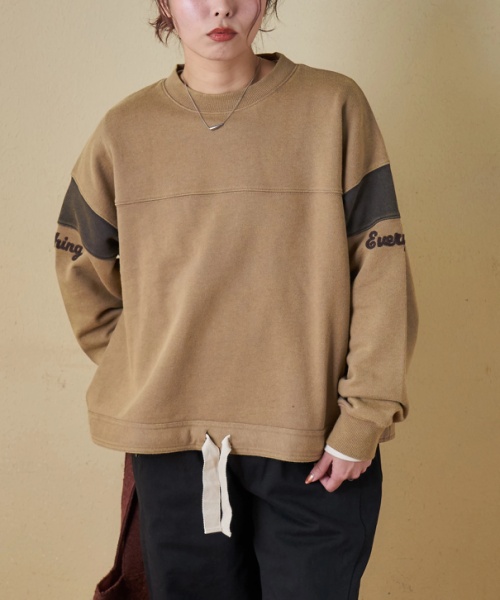 【TIME SALE★1/20まで】CVC裏毛 パウダー加工 袖切替 プルオーバー スウェット