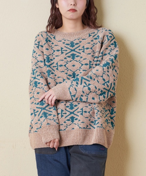 【秋冬新作】モール ジャガード ニット ラグラン プルオーバー