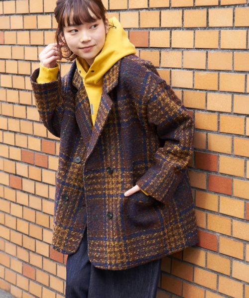 【冬新作】ツイード チェック ダブルコート