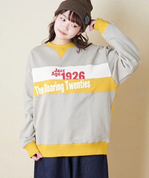 【冬新作】裏毛 身頃切替 クルーネック プルオーバー スウェット