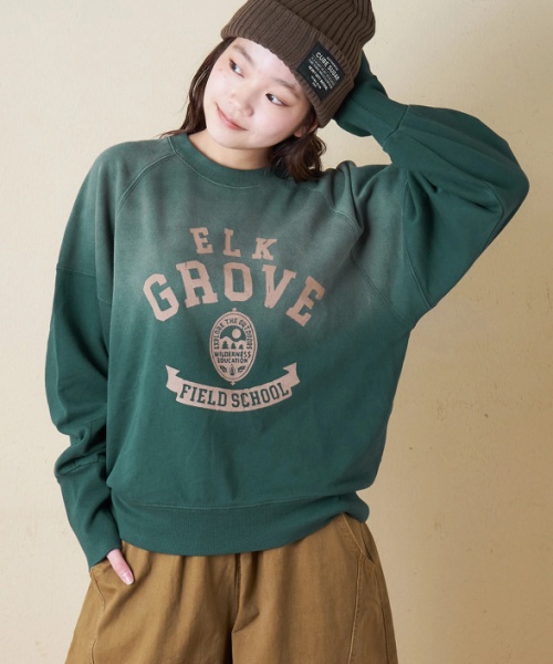 【秋冬新作】30/10裏毛 パウダー加工 スウェット ラグラン 切替 プルオーバー