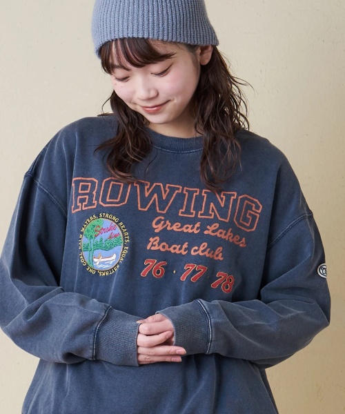 【秋冬新作】裏毛 パウダー加工 スウェット プリント & 刺繍 プルオーバー