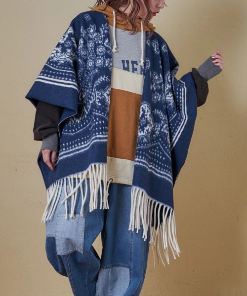 【秋冬新作】ペイズリー柄 フリンジ ショール
