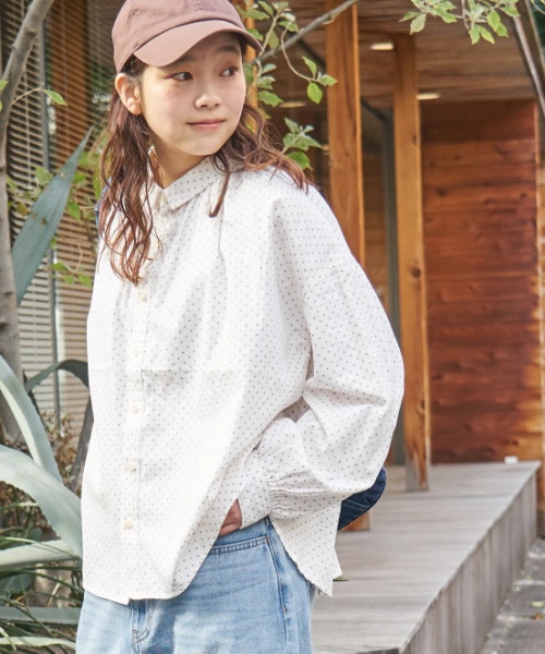 【春新作8%分ポイントバック】ソフトツイル 総柄 プリント ギャザーシャツ