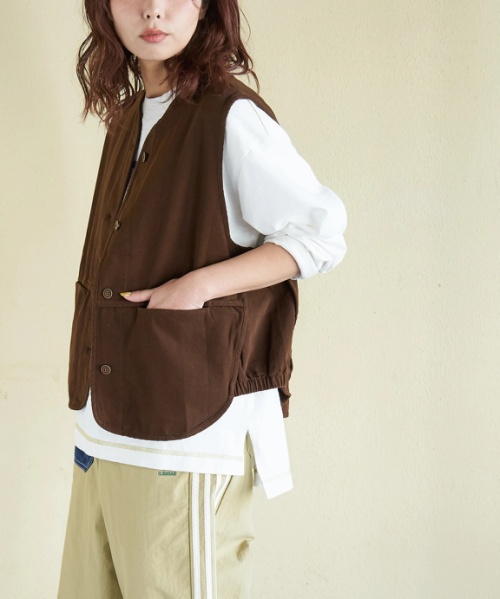 【3/18まで!スプリングフェア 】【春新作】コットン ツイル Vネック ベスト