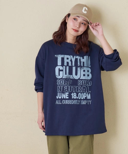 【春新作】ロゴプリント クルーネック ロングTシャツ