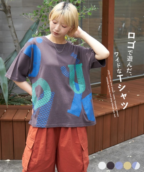 【春夏新作】21/-OE天竺 ランダム ロゴ プリント Tシャツ