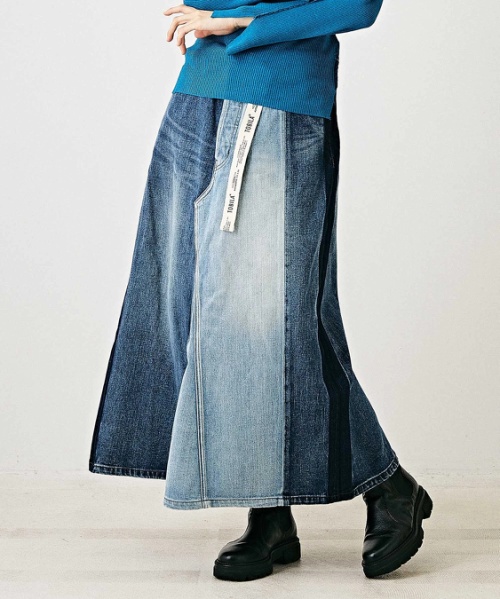 【セール除外商品】11オンス デニム リメイク風 Aライン スカート