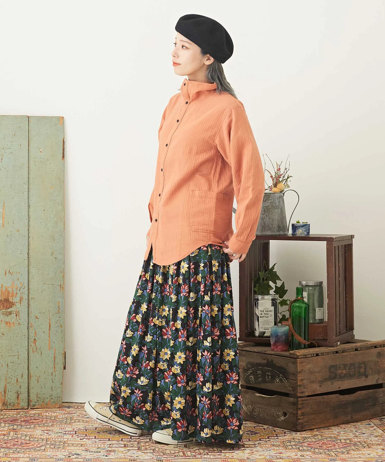 SELECT(セレクト) |CALINER (カリネ) コットン ボイル フラワープリント マキシ丈 ギャザースカート