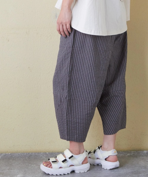 【7/26頃再入荷】evo. (エボ) 涼しいパンツ / WEB限定 ストライプ柄イージーコクーンパンツ