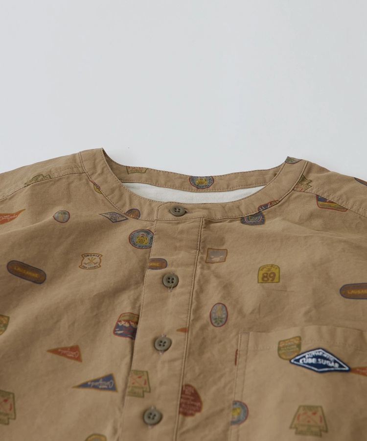 CUBE SUGAR(キューブシュガー) |総柄プリント オックス 胸ポケット ヘンリーネック 半袖 シャツ