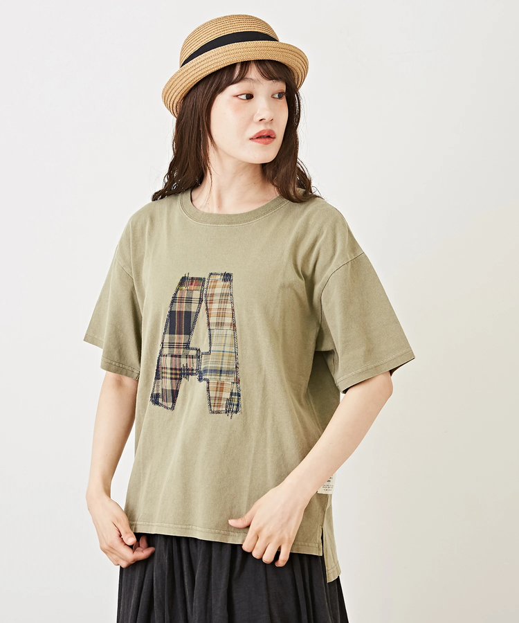 CUBE SUGAR(キューブシュガー) |天竺 カットソー 異素材 ピグメント染 半袖 ロゴパッチ Tシャツ