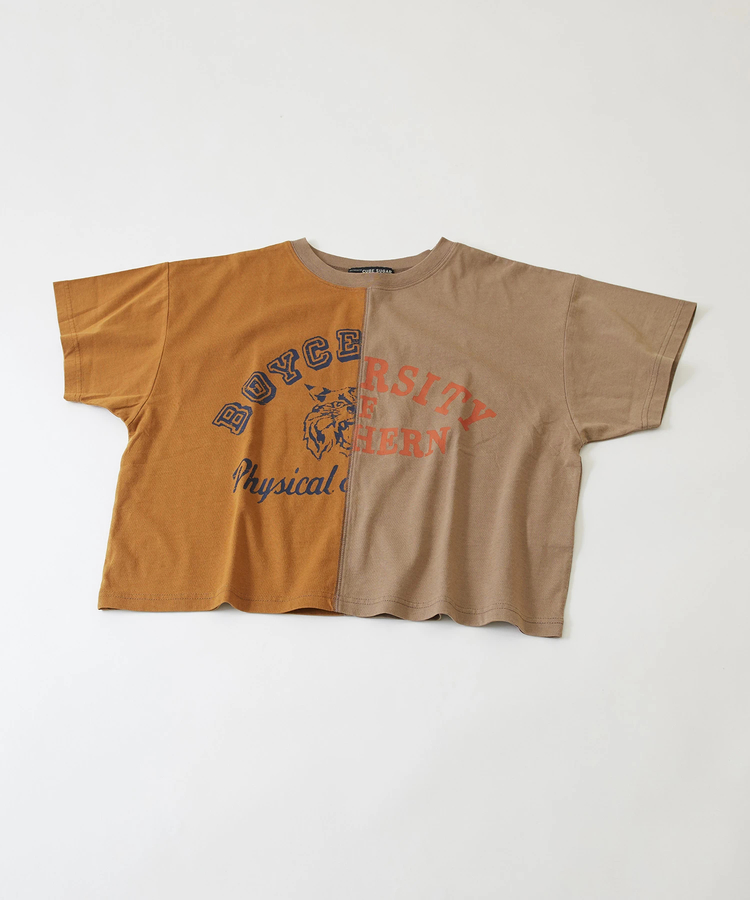 CUBE SUGAR(キューブシュガー) |天竺 カットソー パウダー加工 半袖 リメイク風 ロゴTシャツ
