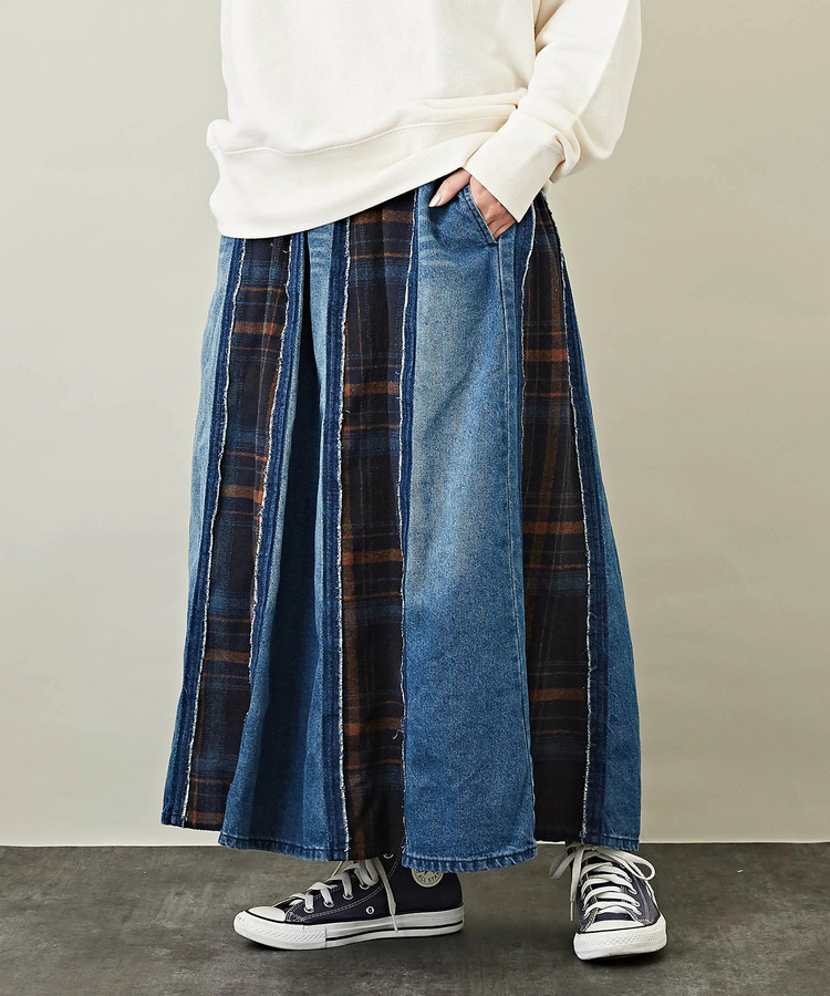 WEB限定 デニム チェック フレアスカート｜ファッション通販サイトの 
