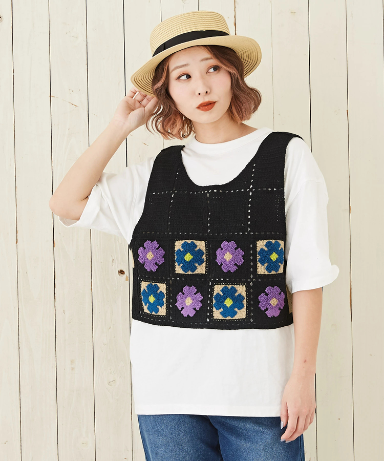 春新作】花柄 モチーフ ニット 前後着 ベスト|ファッション通販サイト