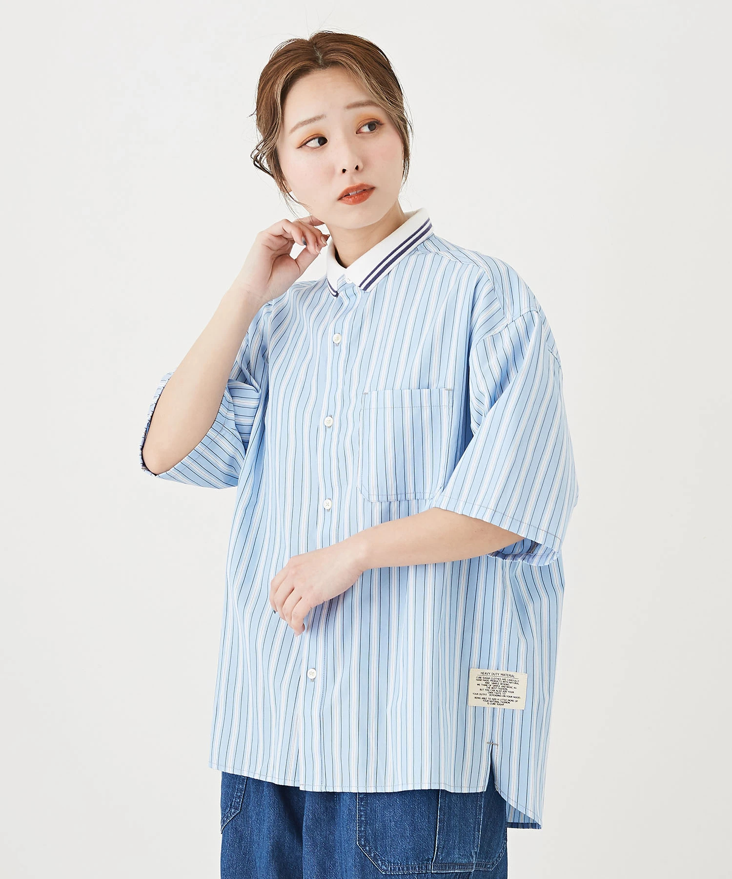 ストライプ 衿リブ 半袖 ポロ衿 シャツ｜ファッション通販サイトのCUBE