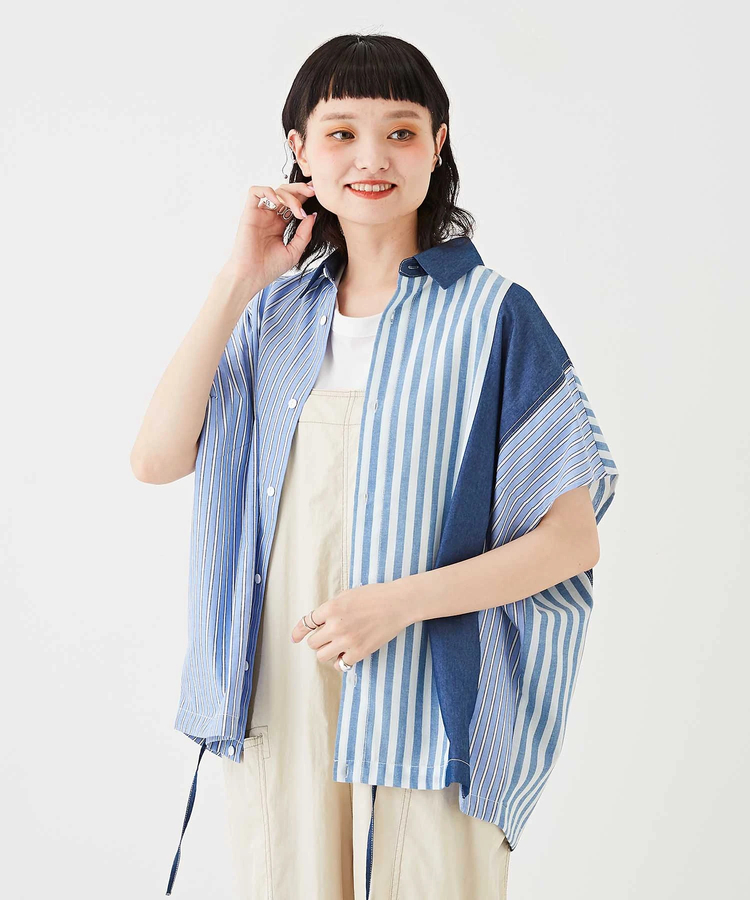 予約販売 ❁¨̮tumugu ストライプワイドプルオーバー シャツ/ブラウス