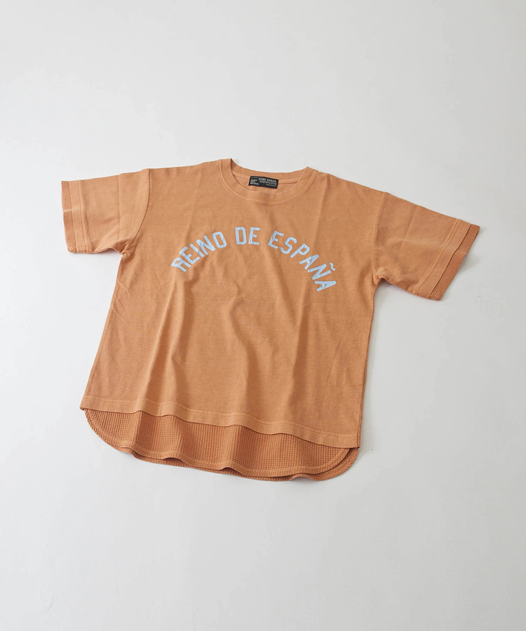 CUBE SUGAR(キューブシュガー) |カットソー × ワッフル ピグメント染 レイヤード風 ロゴプリント Tシャツ