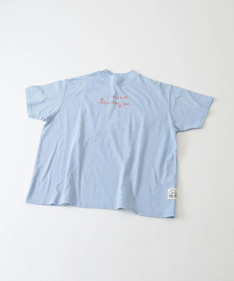 CUBE SUGAR(キューブシュガー) |綿麻 天竺 カットソー モックネック 手刺繍風 ロゴTシャツ