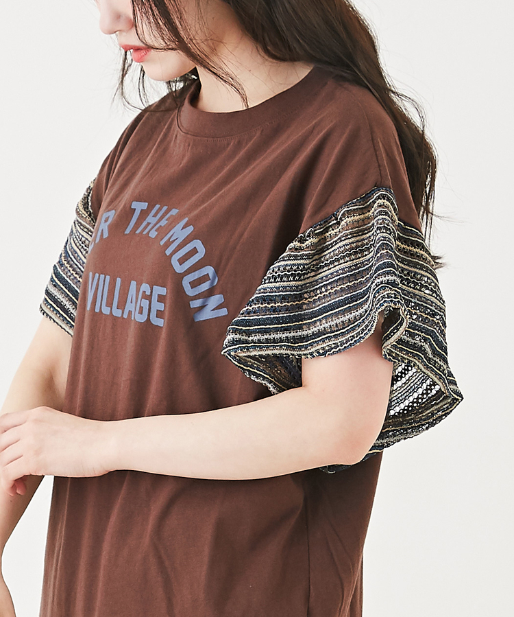 CUBE SUGAR(キューブシュガー) |天竺 カットソー ロゴプリント 袖フリル Tシャツ