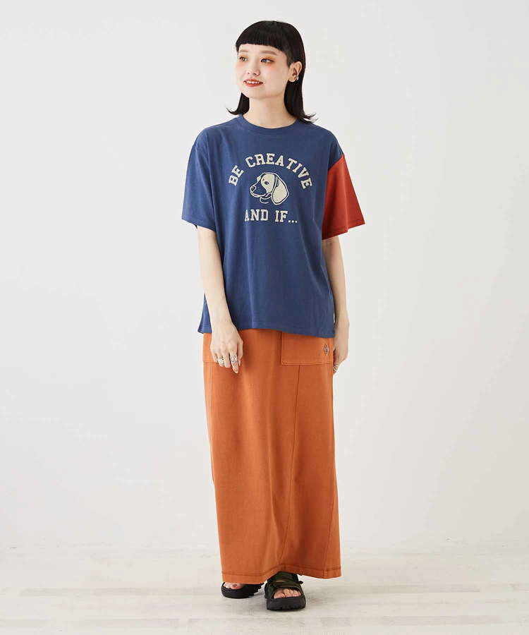 CUBE SUGAR(キューブシュガー) |OE天竺 カットソー 袖配色 ロゴプリント Tシャツ