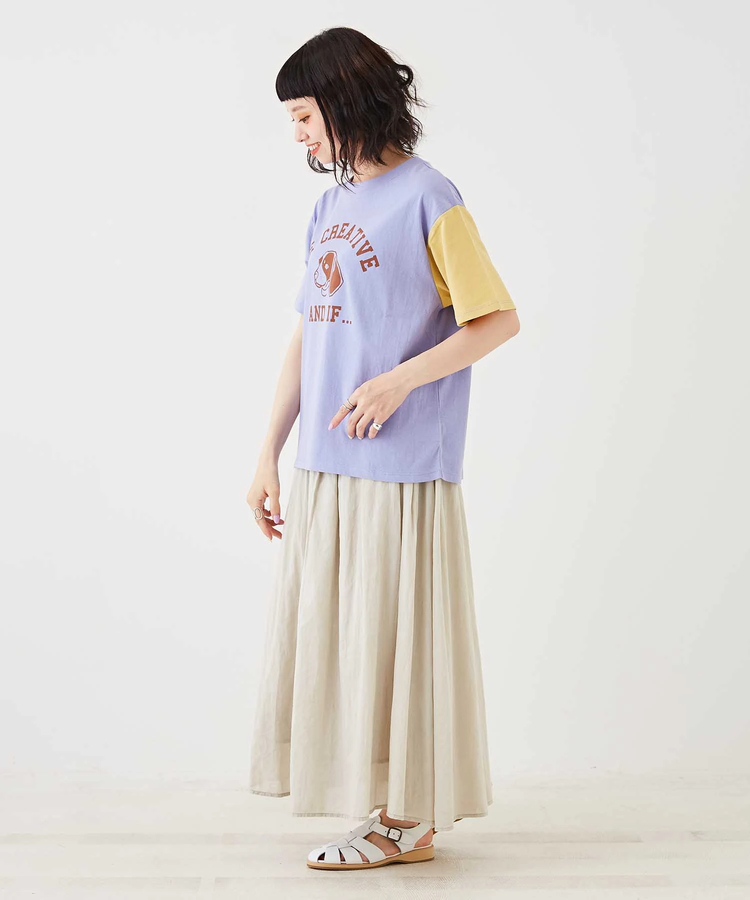 CUBE SUGAR(キューブシュガー) |OE天竺 カットソー 袖配色 ロゴプリント Tシャツ