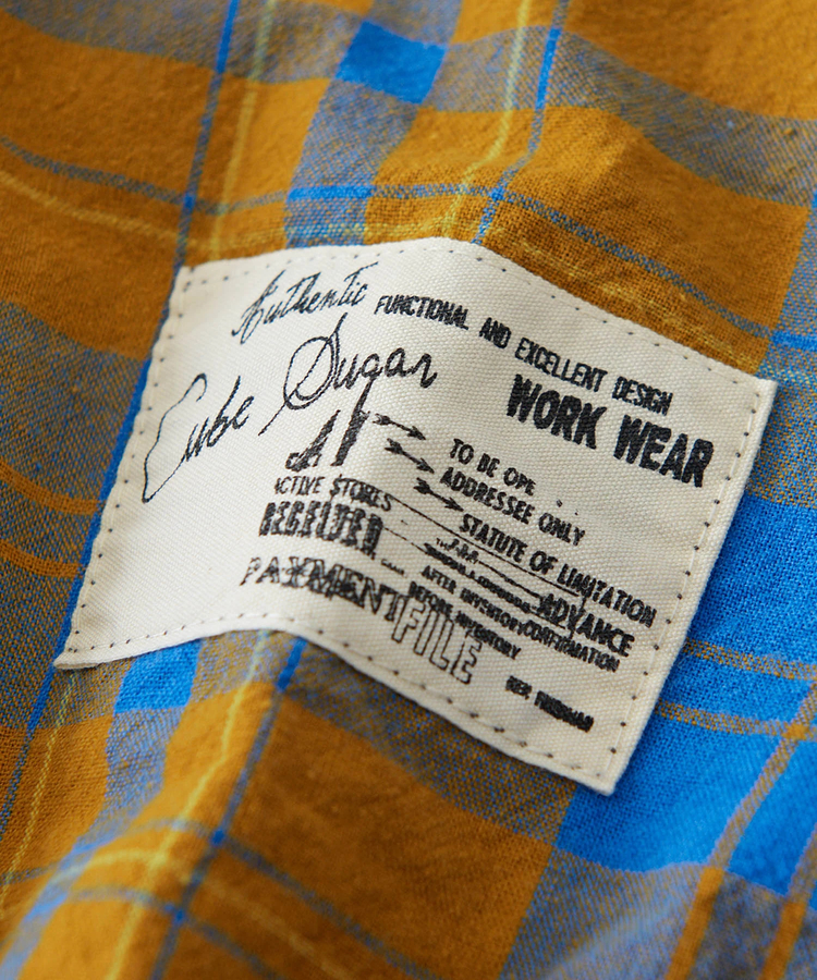 CUBE SUGAR(キューブシュガー) |空紡糸 先染め チェック柄 リブ付 バルーンシャツ