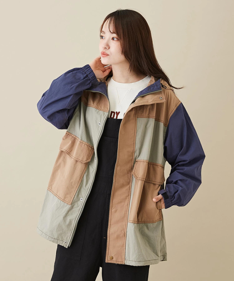 綿ダンプ 配色 アウトドア フード ジャケット｜ファッション通販サイト