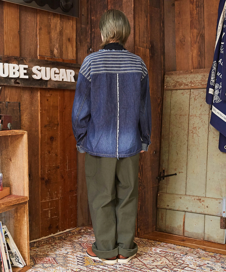 CUBE SUGAR(キューブシュガー) |6.5オンス デニム ヒッコリー 切替 ワークジャケット