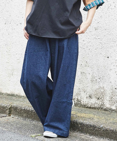WEB限定 綿麻 デニム フォーレンダム ワイドパンツ