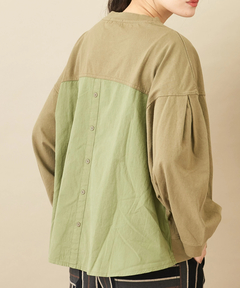 WEB限定 ストーンウォッシュ加工 カットソー × シャツ生地 バックシャン プルオーバー