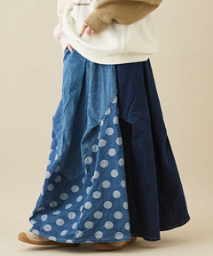 WEB限定 ドット ジャガード デニム タックフル スカート