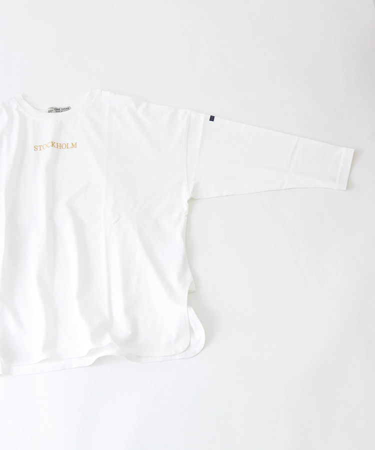 CUBE SUGAR(キューブシュガー) |天竺 カットソー 長袖 ロゴ 刺繍 ビッグ Tシャツ