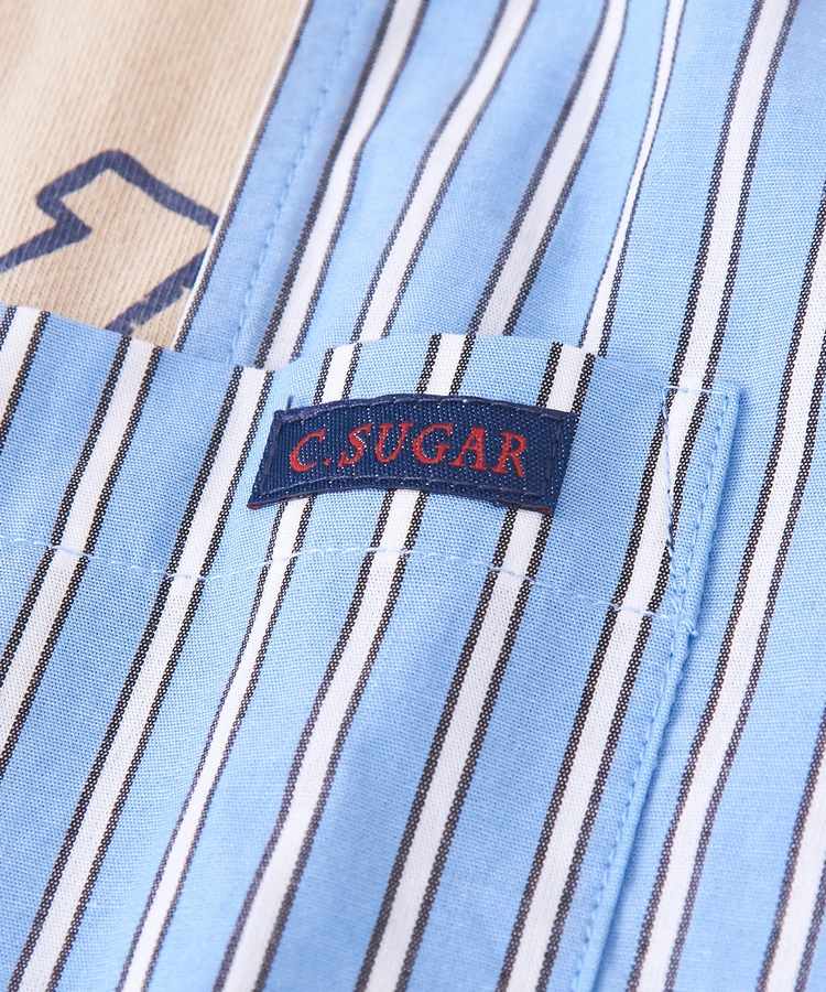 CUBE SUGAR(キューブシュガー) |OE天竺 カットソー × ストライプ リメイク風 6分袖 Tシャツ