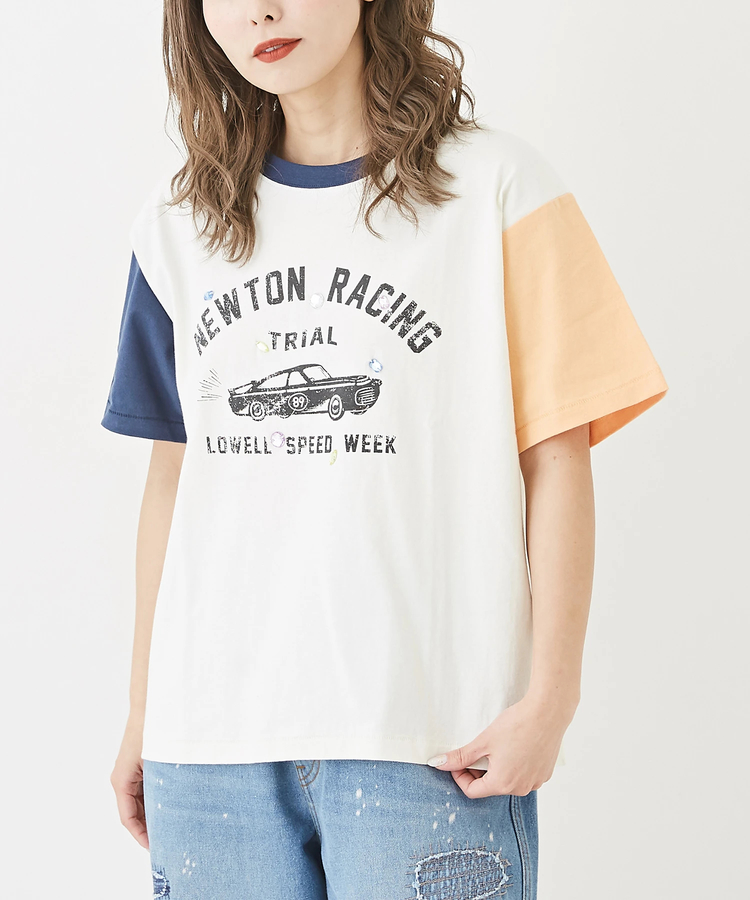 CUBE SUGAR(キューブシュガー) |OE天竺 カットソー ビジュー付 ロゴプリント Tシャツ