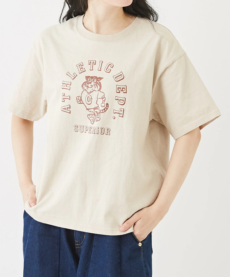 OE天竺 カットソー カレッジ風 プリント ロゴ Tシャツ｜ファッション 